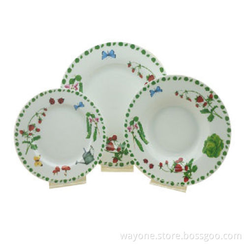18-piece Porcelain Dinnerware Set, Green Safe in Cabbage/Pea/Strawberry/Ladybug/Butterfly Design